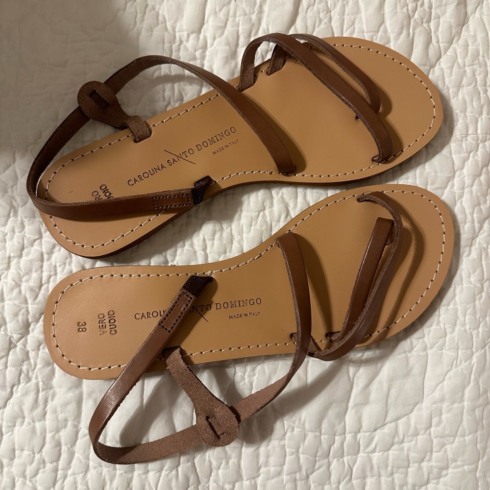 NEVER WORN Carolina Santo Domingo Brown Leather Sandals Size 8